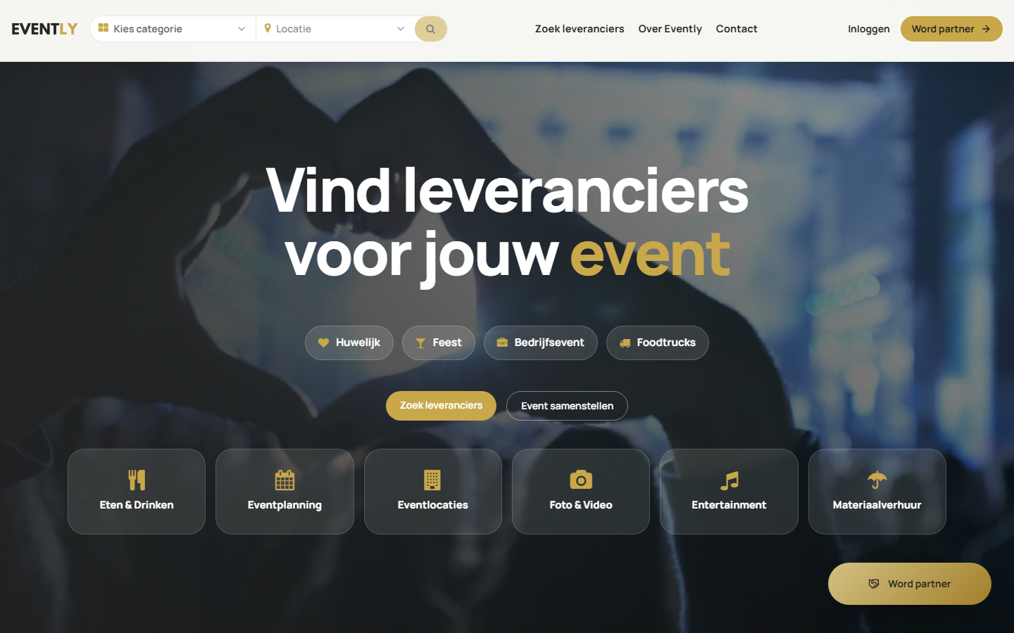 Homepage van Evently